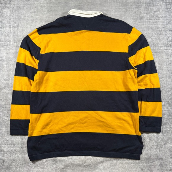 Tommy Hilfiger Shirt Mens Large Yellow Striped Long Sleeve Rugby Polo Spell Out - Picture 8 of 12